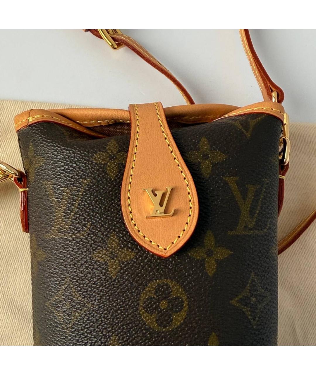 LOUIS VUITTON Коричневая кожаная сумка через плечо, фото 8