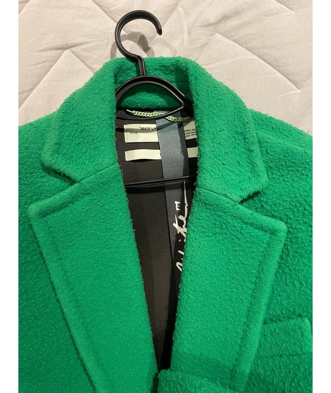 OFF-WHITE Зеленые шерстяное пальто, фото 5