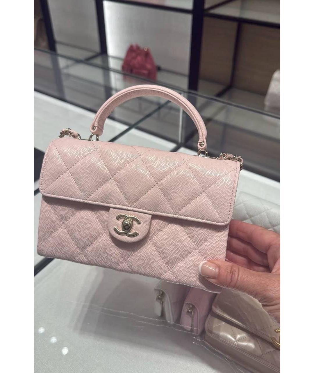 CHANEL Розовая кожаная сумка с короткими ручками, фото 3