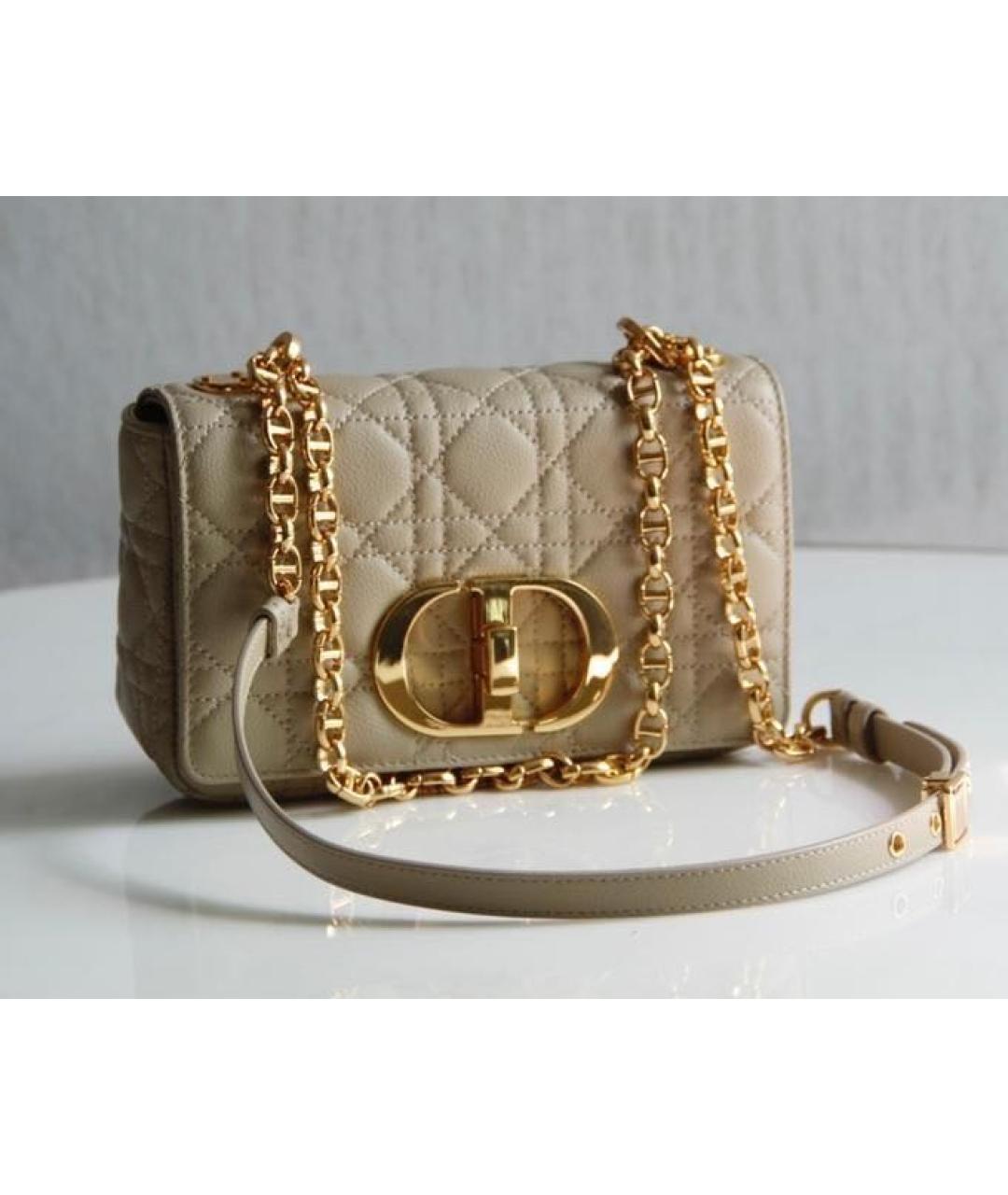 CHRISTIAN DIOR Бежевая кожаная сумка через плечо, фото 6