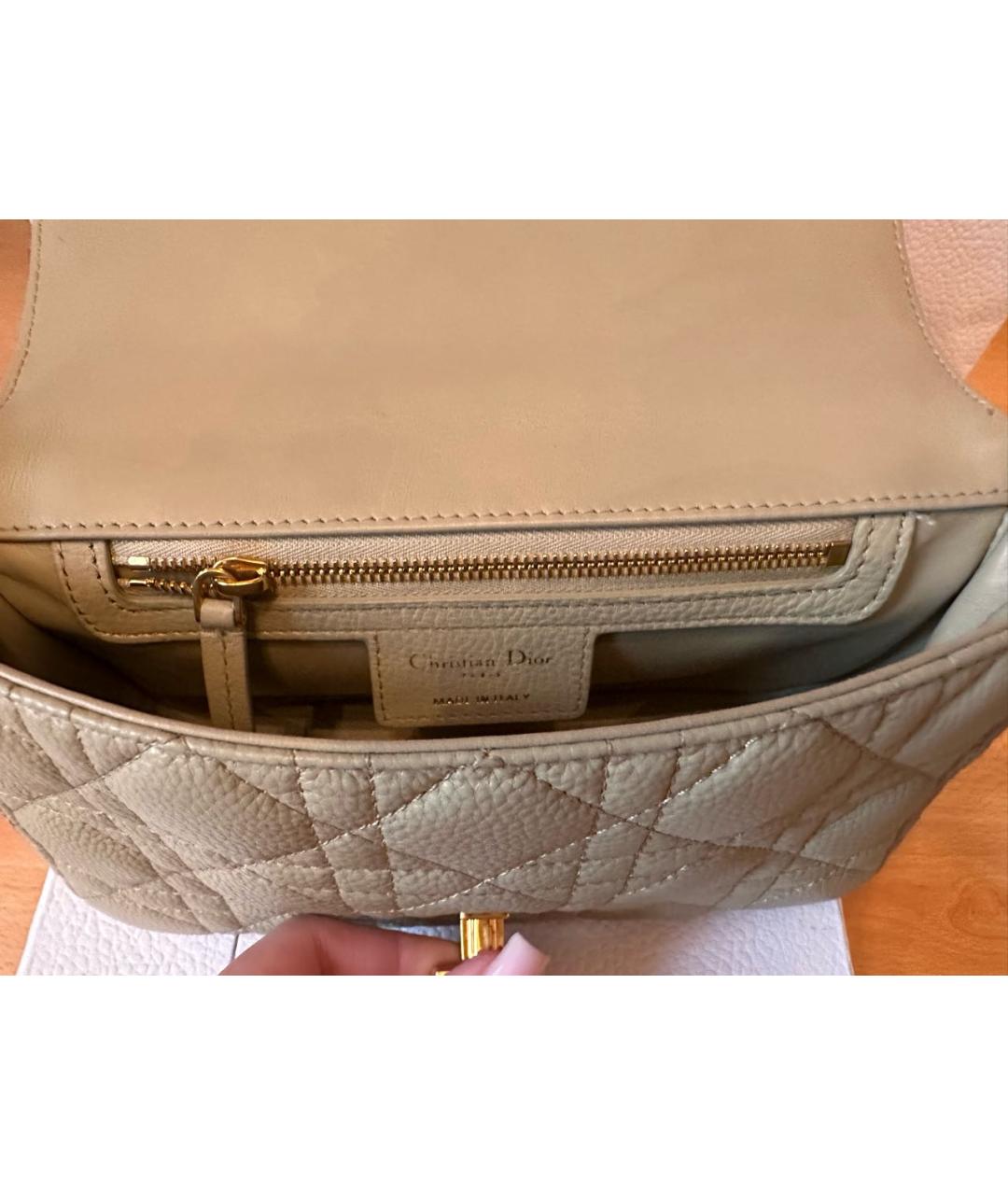 CHRISTIAN DIOR Бежевая кожаная сумка через плечо, фото 5