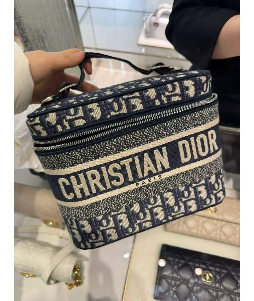 CHRISTIAN DIOR Темно-синяя жаккардовая сумка с короткими ручками, фото 5
