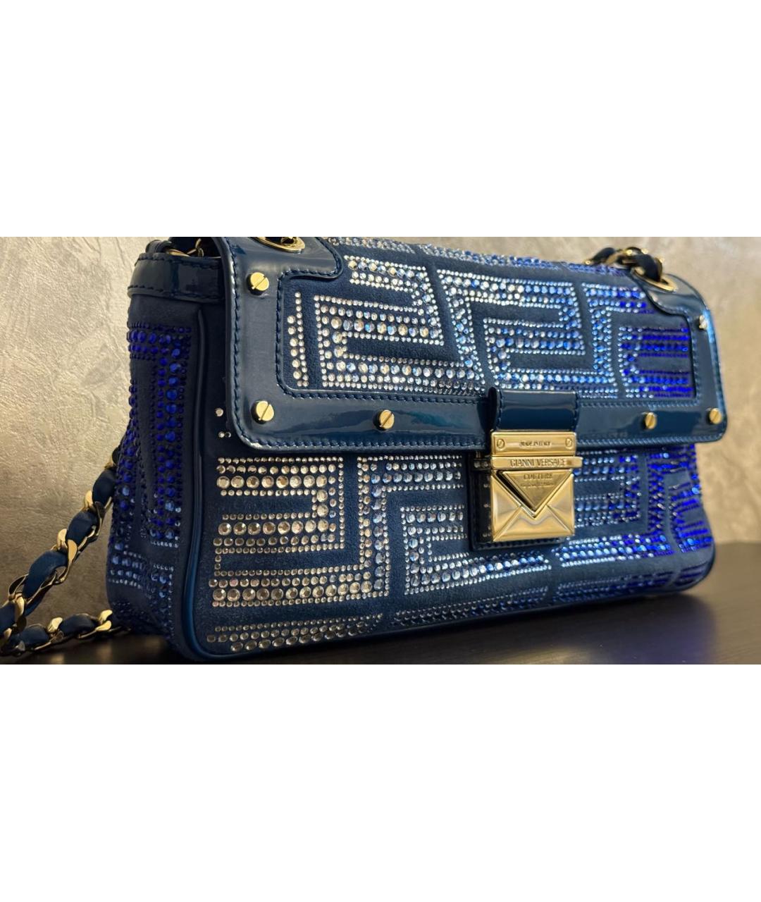VERSACE Синяя замшевая сумка через плечо, фото 2