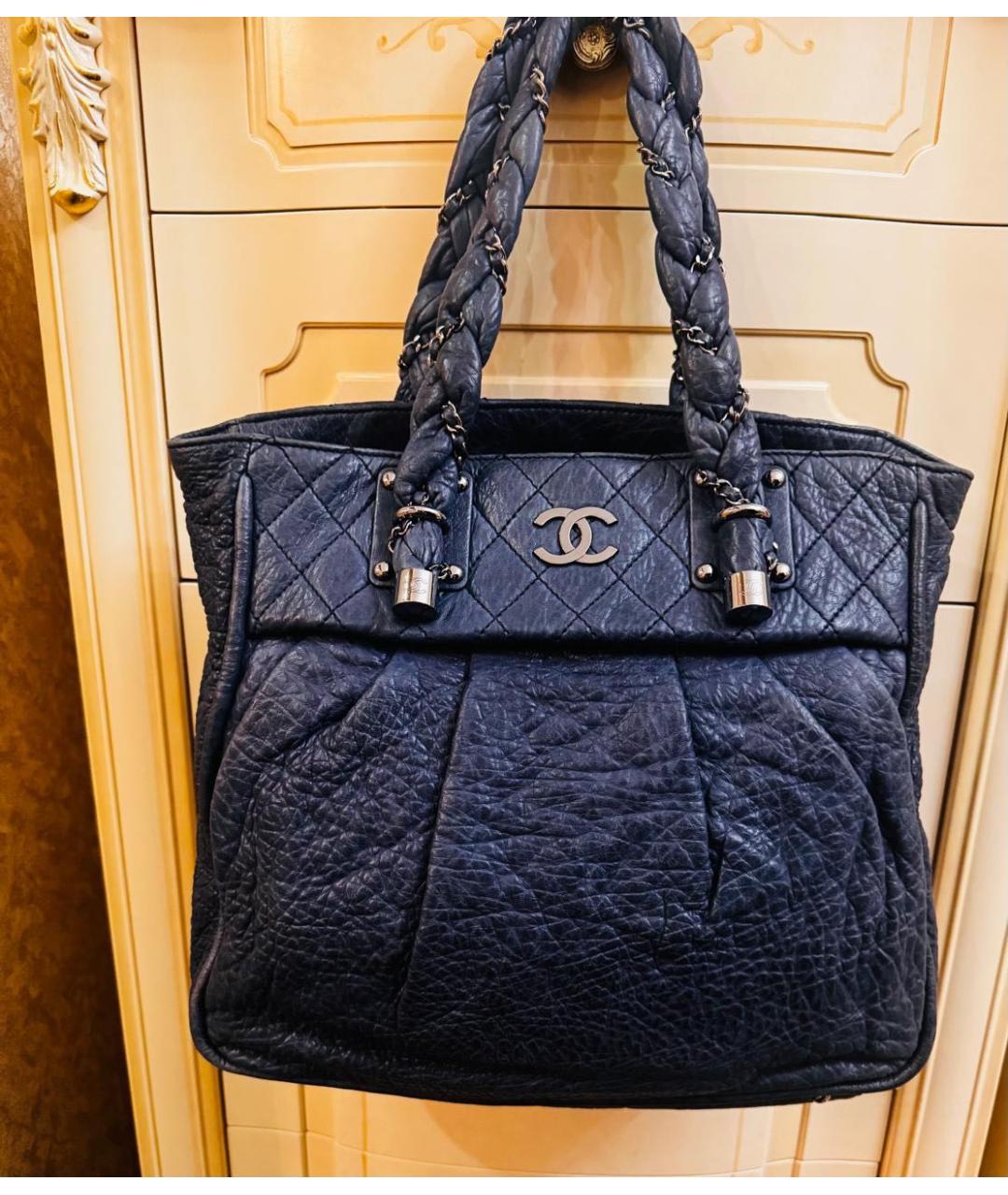 CHANEL Синяя кожаная сумка тоут, фото 6