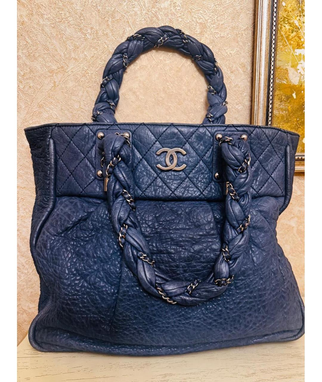 CHANEL Синяя кожаная сумка тоут, фото 3