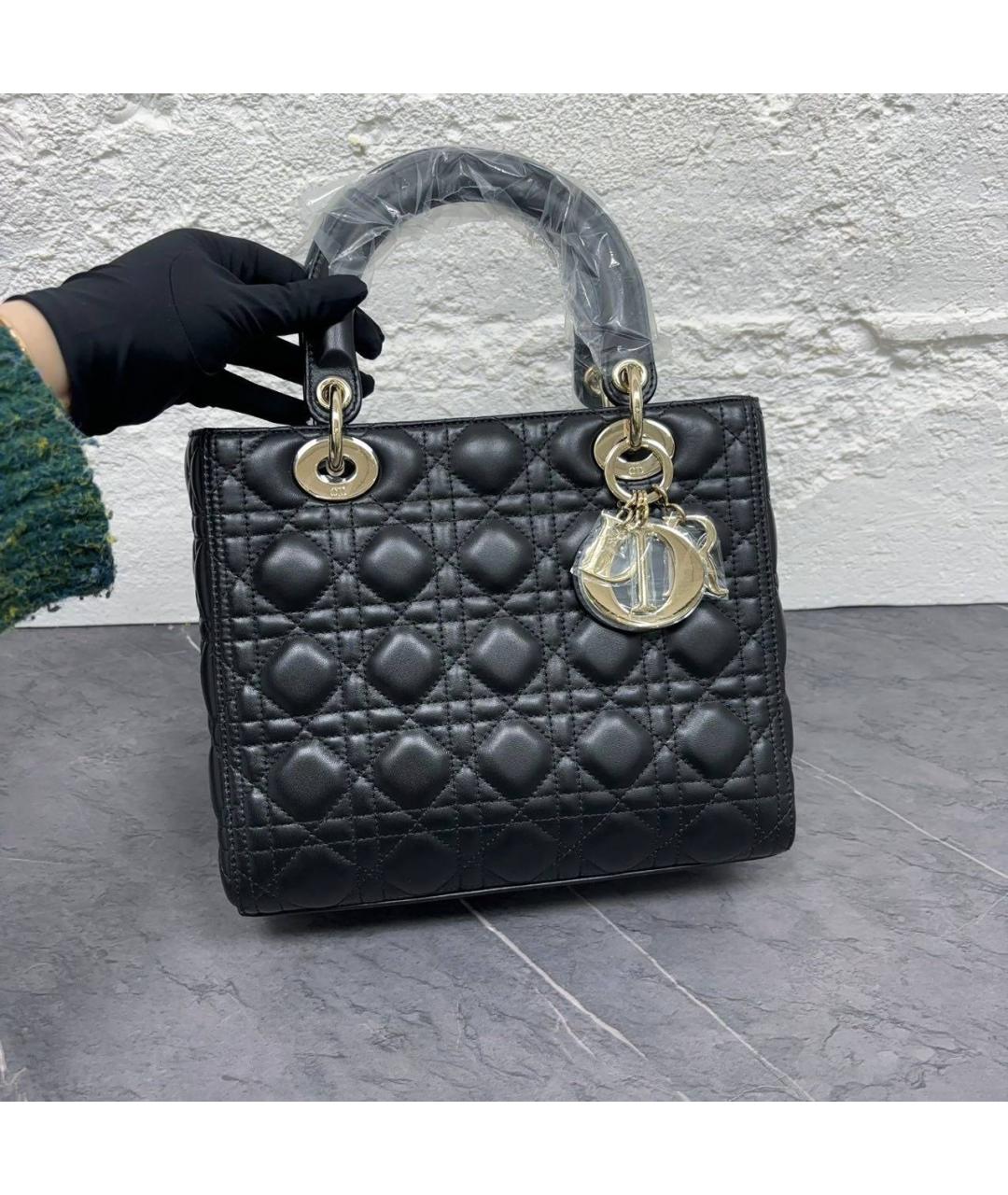 CHRISTIAN DIOR Черная кожаная сумка тоут, фото 7