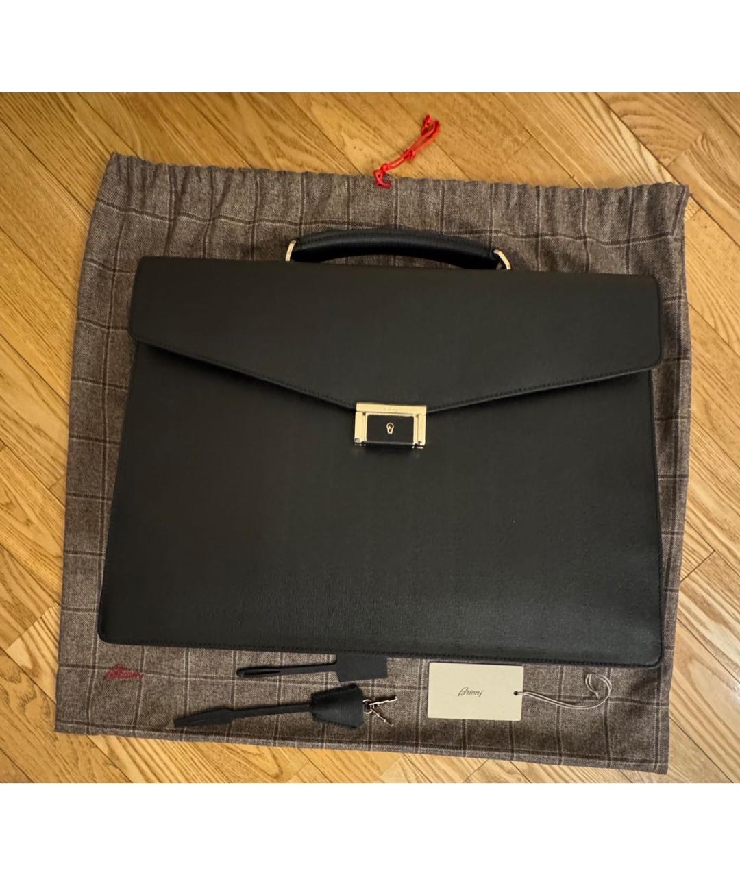 BRIONI Черный кожаный портфель, фото 6