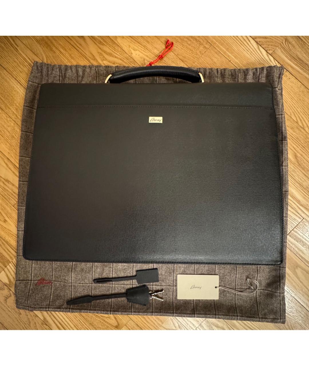 BRIONI Черный кожаный портфель, фото 2