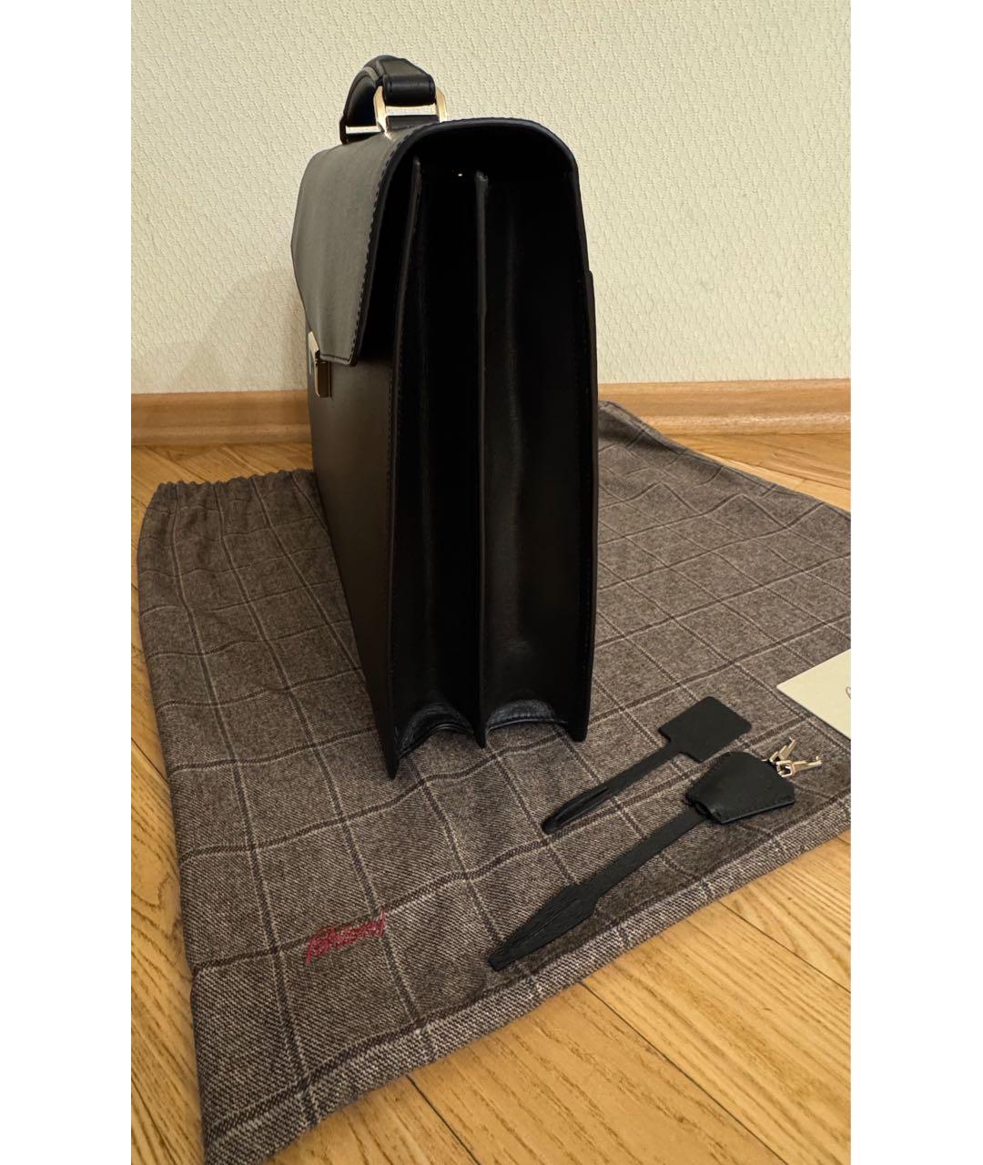 BRIONI Черный кожаный портфель, фото 3