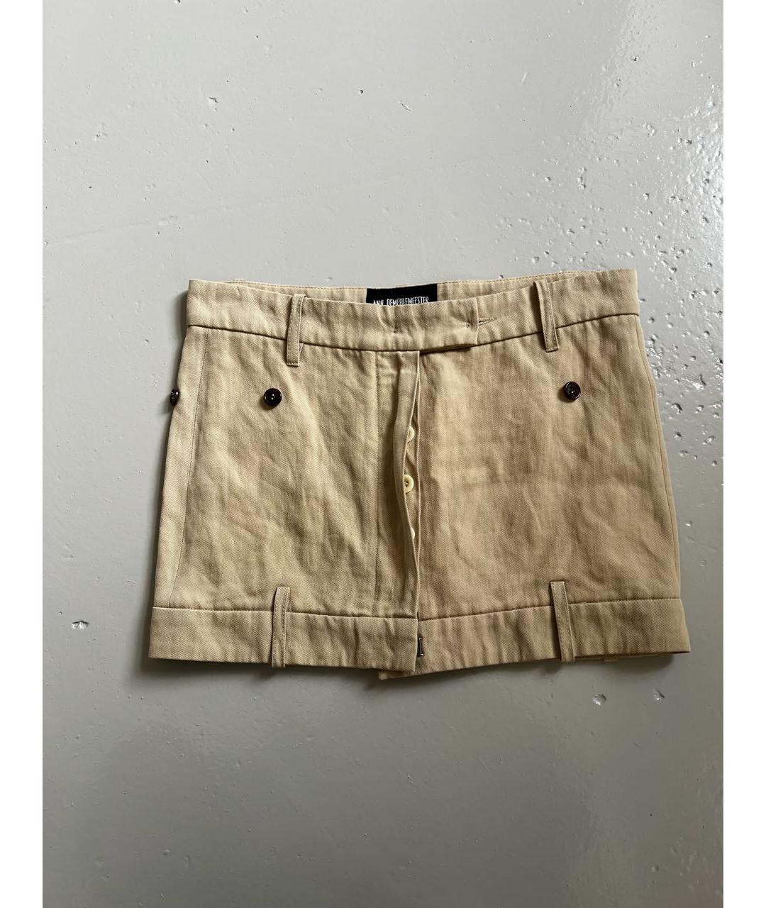 ANN DEMEULEMEESTER Бежевая льняная юбка мини, фото 6