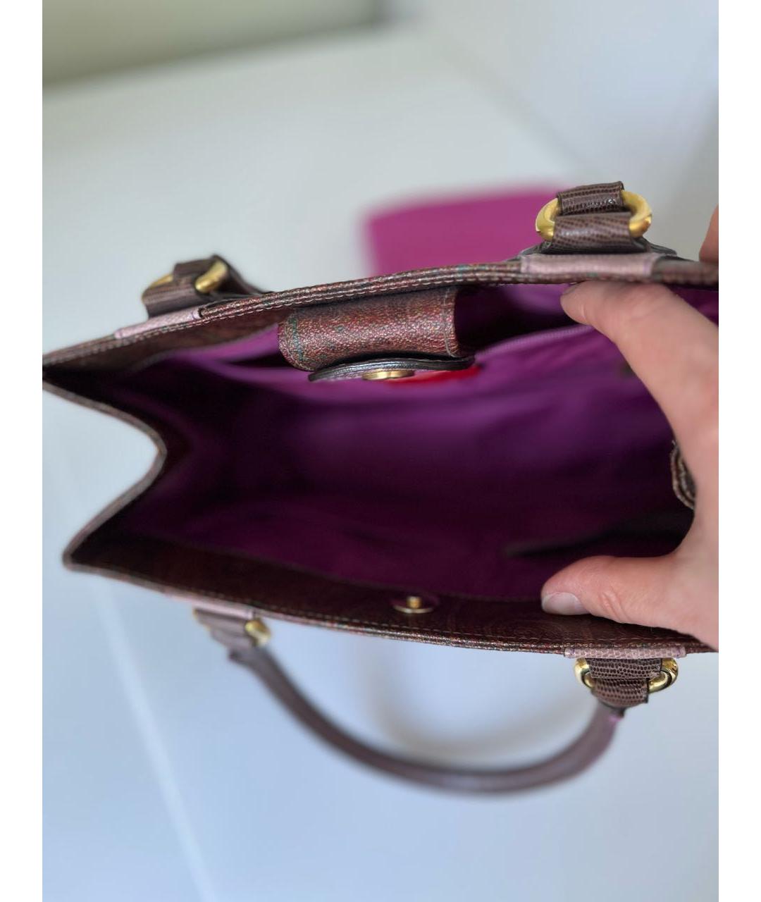 ETRO Коричневая кожаная сумка с короткими ручками, фото 7