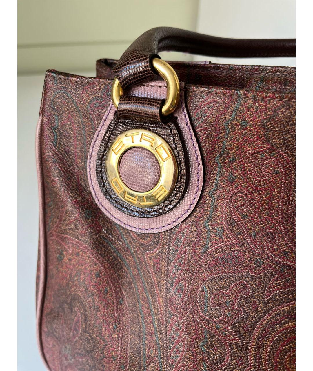 ETRO Коричневая кожаная сумка с короткими ручками, фото 6