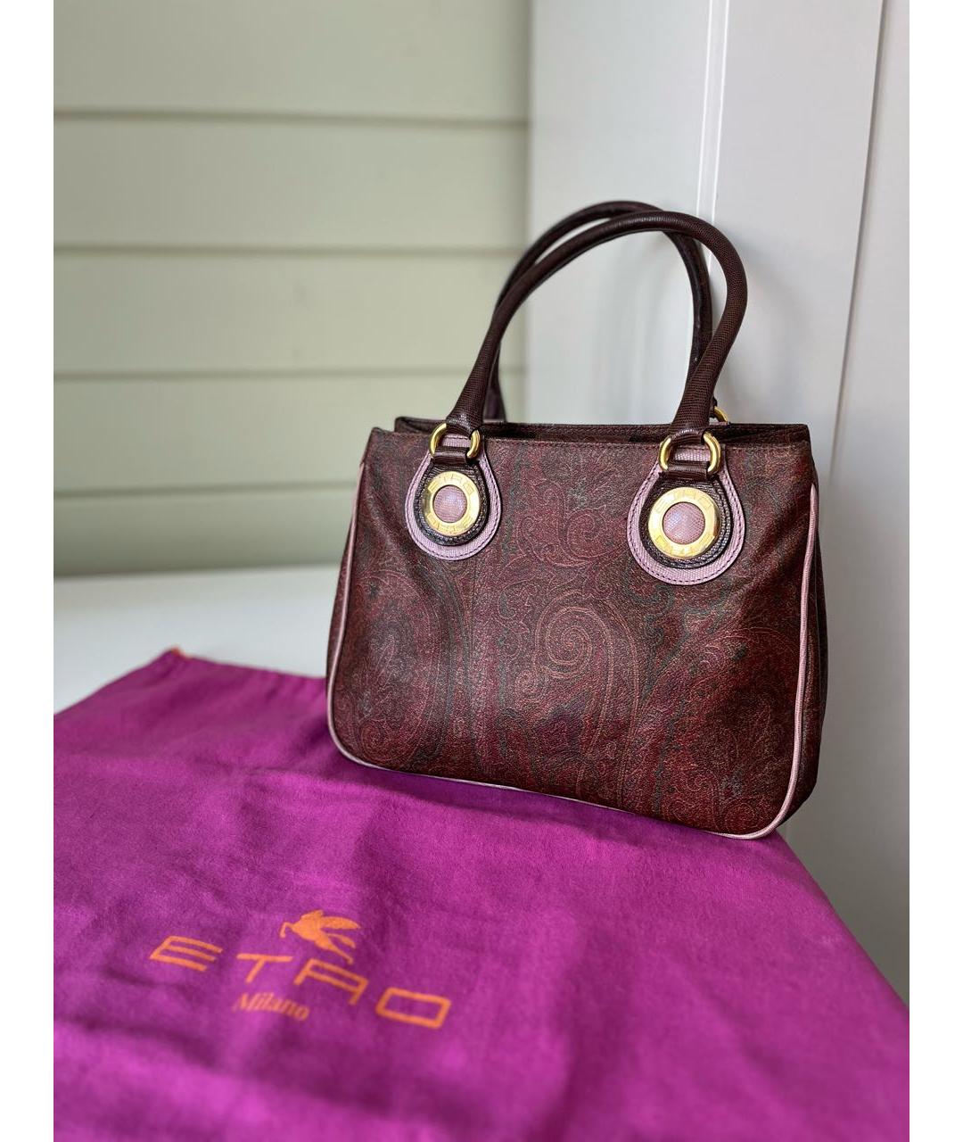 ETRO Коричневая кожаная сумка с короткими ручками, фото 9