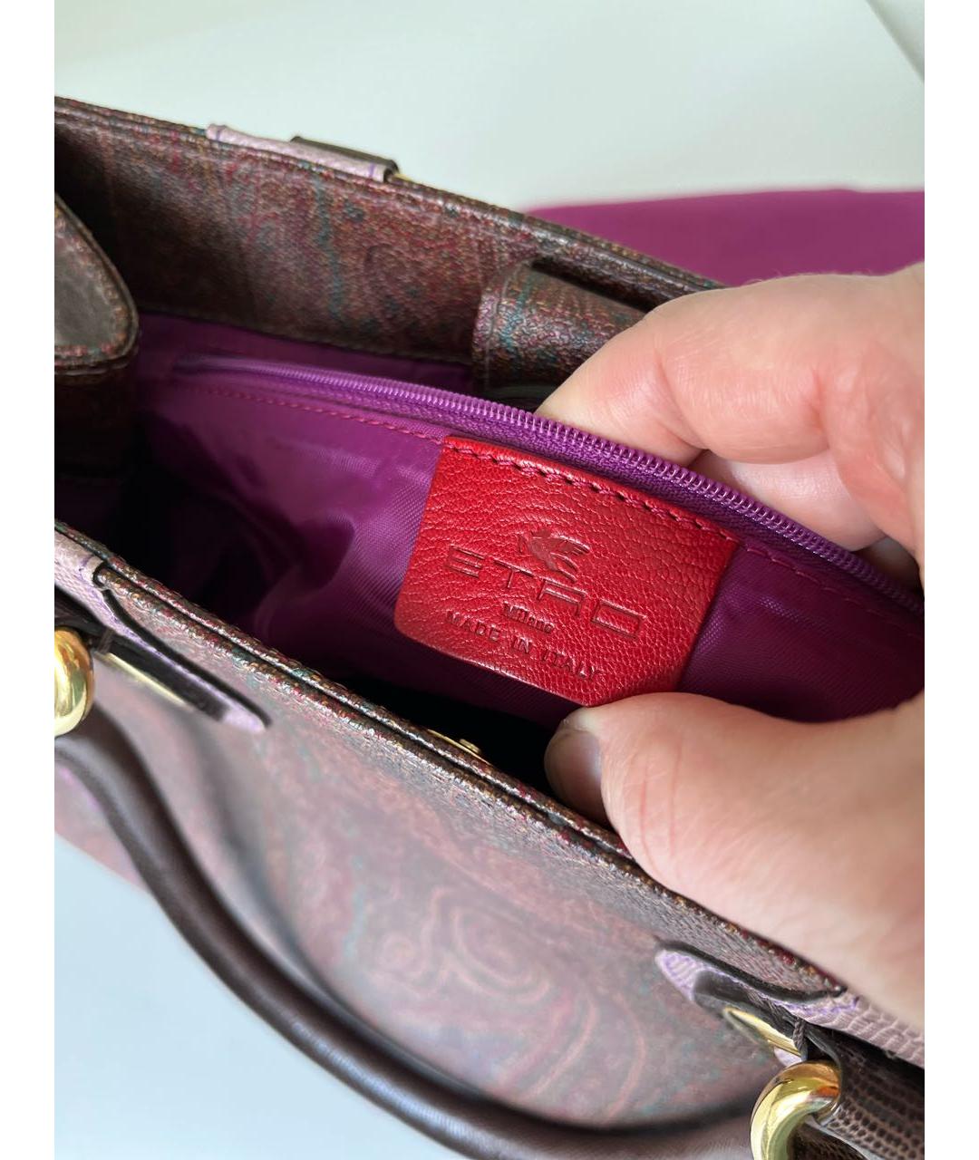 ETRO Коричневая кожаная сумка с короткими ручками, фото 5