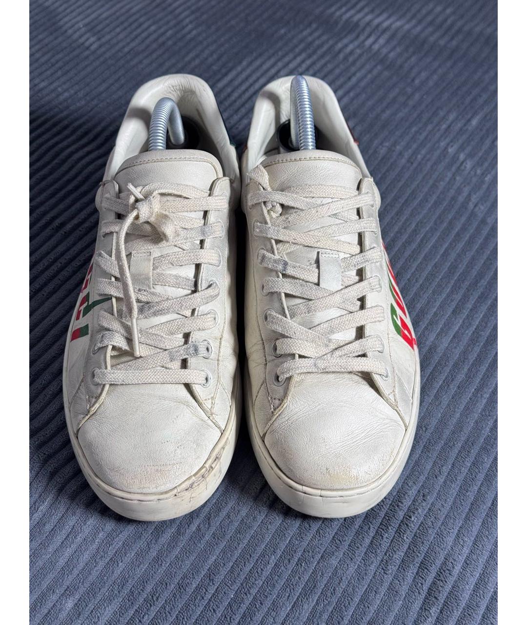 GUCCI Бежевые кожаные низкие кроссовки / кеды, фото 5