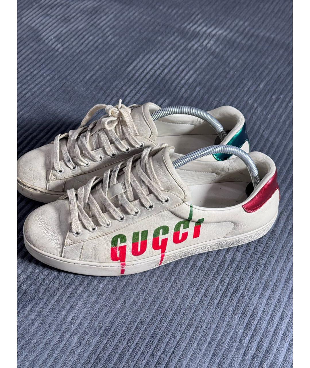 GUCCI Бежевые кожаные низкие кроссовки / кеды, фото 4