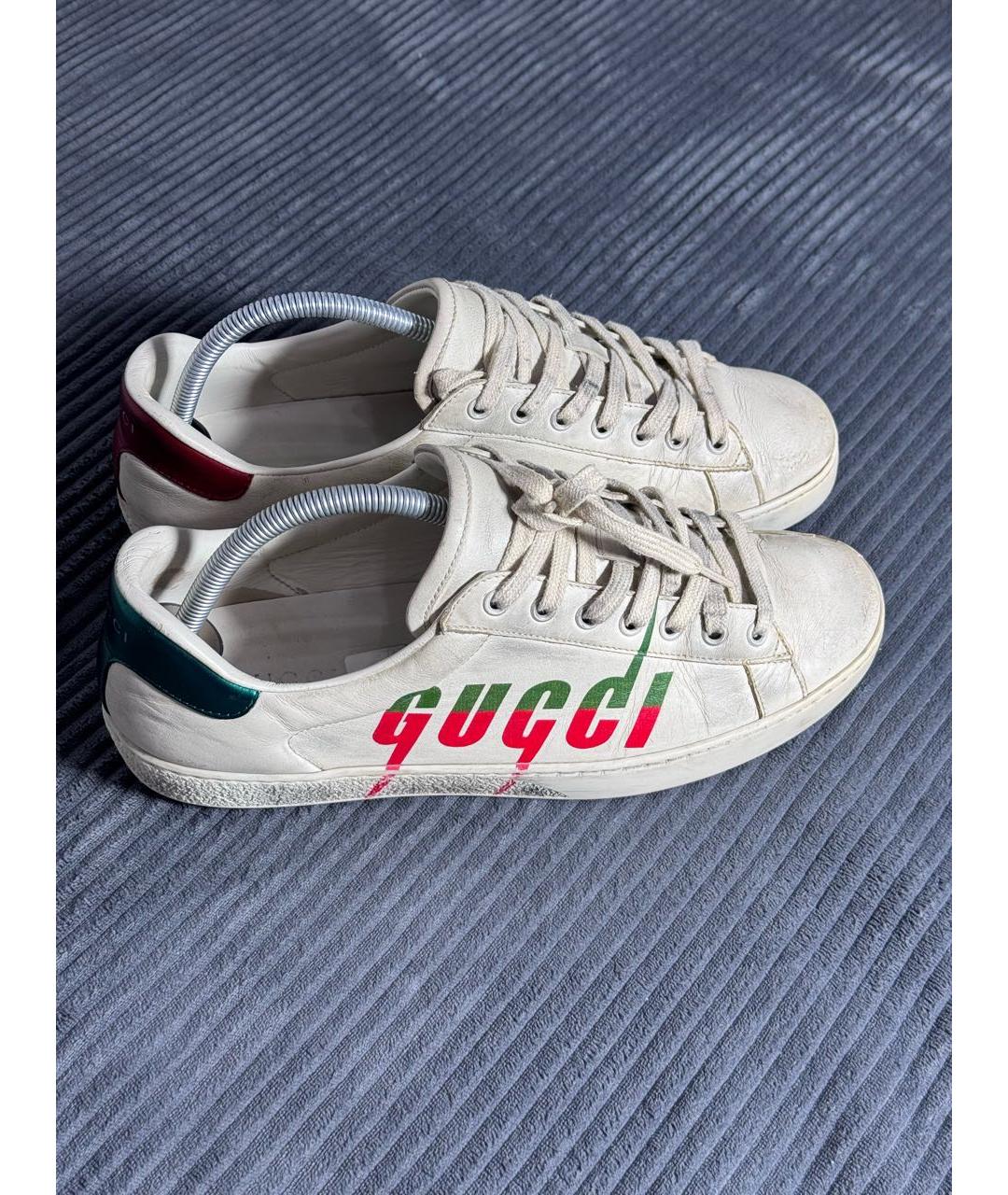 GUCCI Бежевые кожаные низкие кроссовки / кеды, фото 3