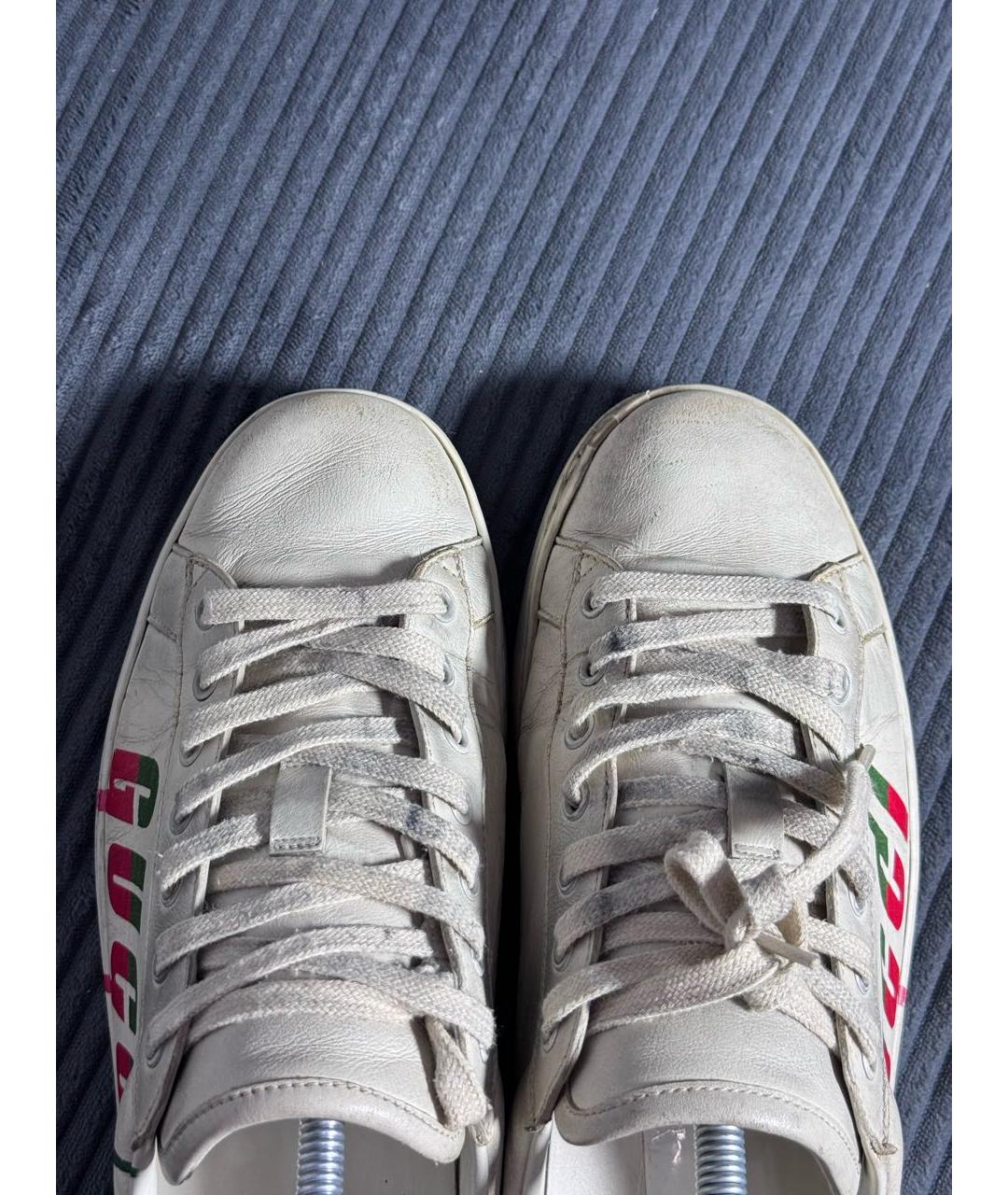 GUCCI Бежевые кожаные низкие кроссовки / кеды, фото 7