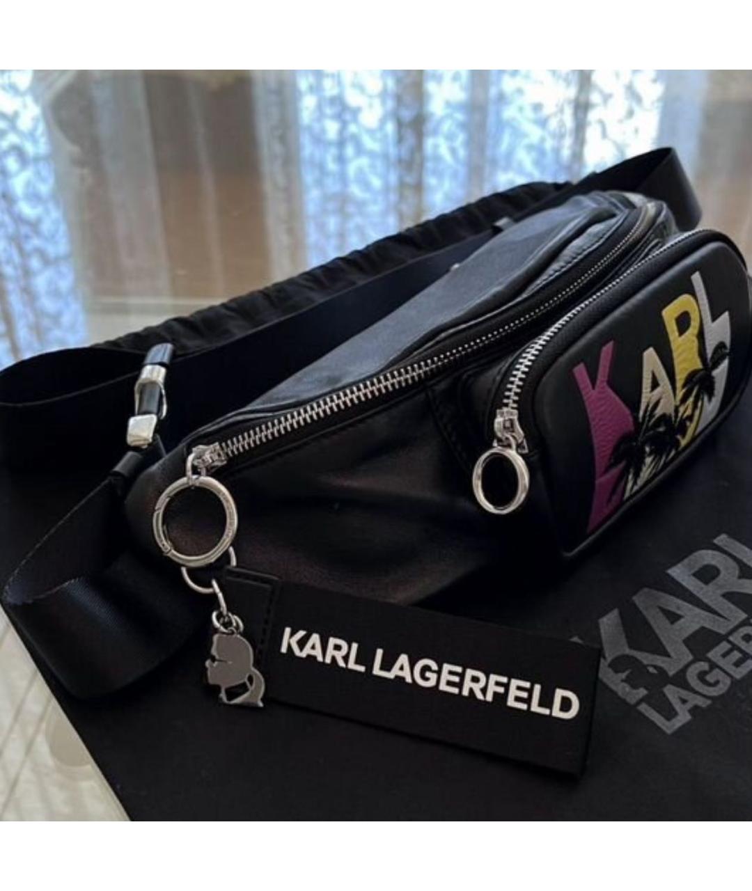 KARL LAGERFELD Черная кожаная поясная сумка, фото 6