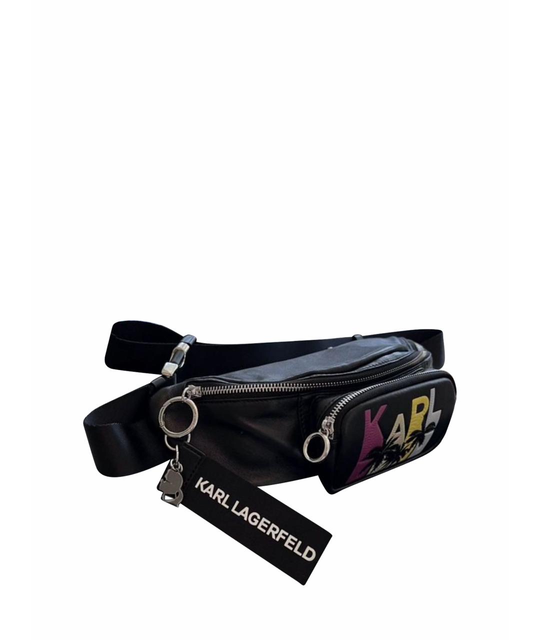 KARL LAGERFELD Черная кожаная поясная сумка, фото 1