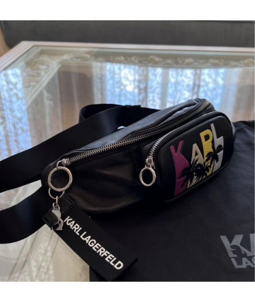 KARL LAGERFELD Черная кожаная поясная сумка, фото 2