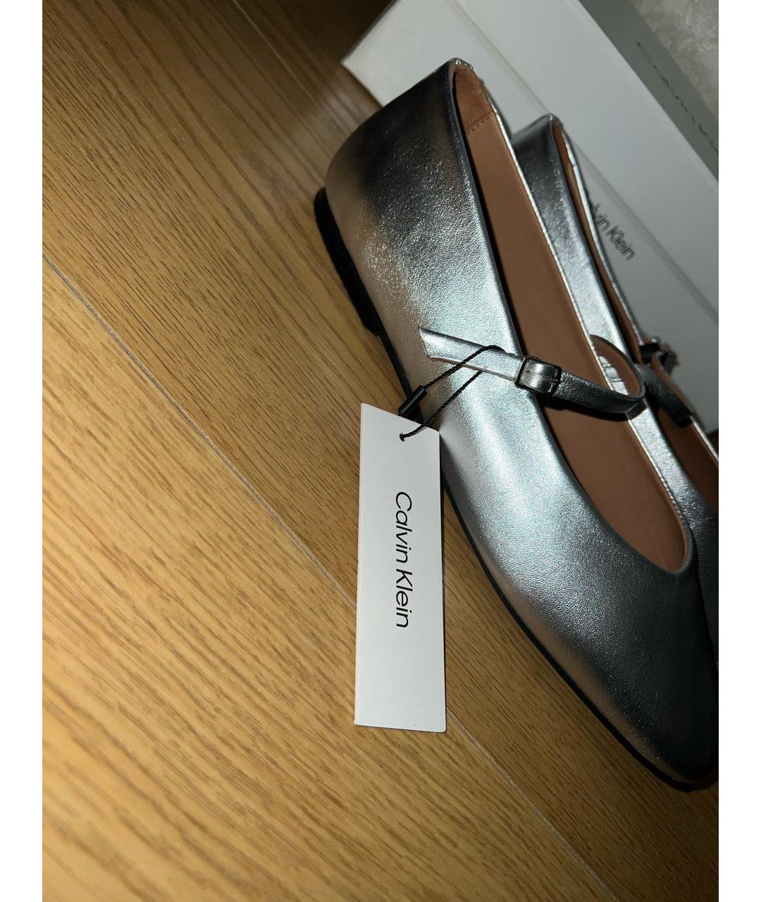 CALVIN KLEIN Серебряные кожаные балетки, фото 5