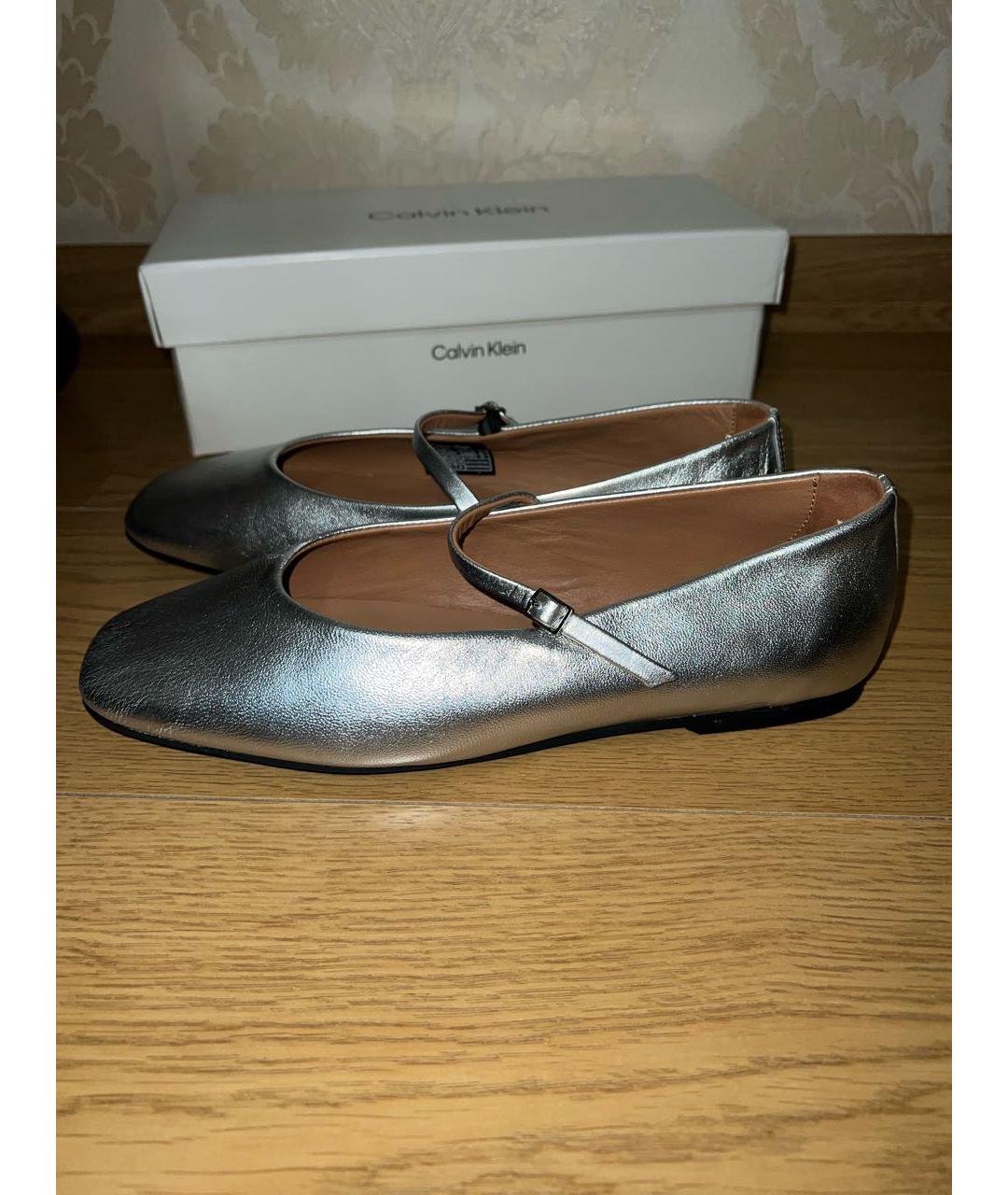 CALVIN KLEIN Серебряные кожаные балетки, фото 6