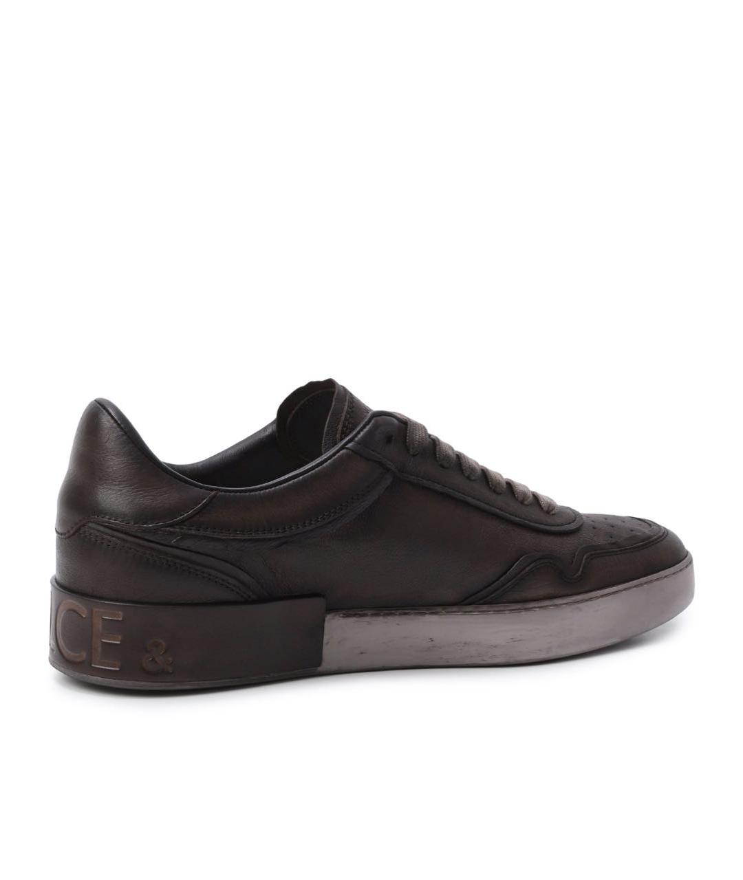 DOLCE&GABBANA Коричневые кожаные низкие кроссовки / кеды, фото 4