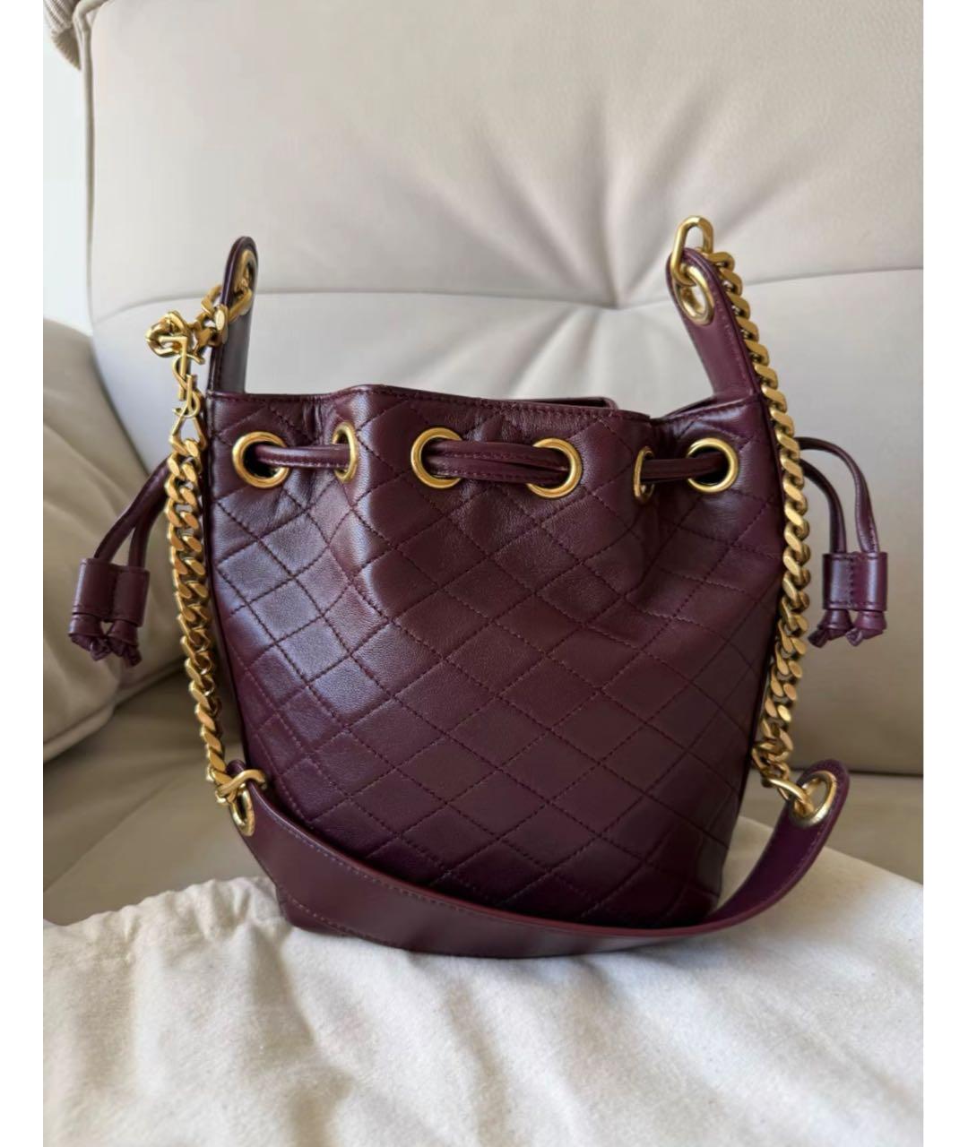 SAINT LAURENT Бордовая кожаная сумка через плечо, фото 4