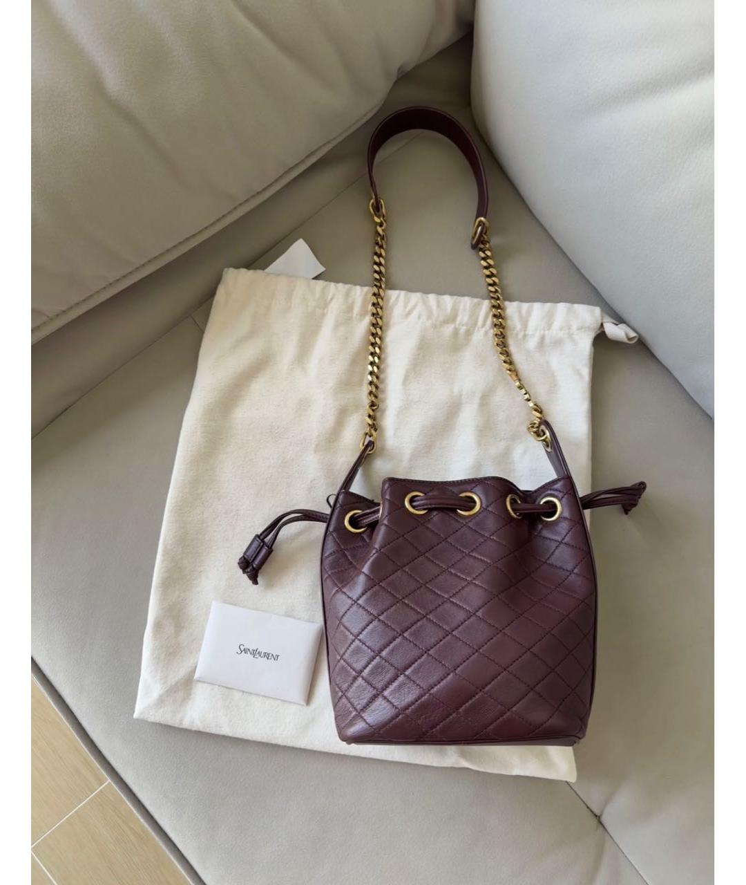 SAINT LAURENT Бордовая кожаная сумка через плечо, фото 2