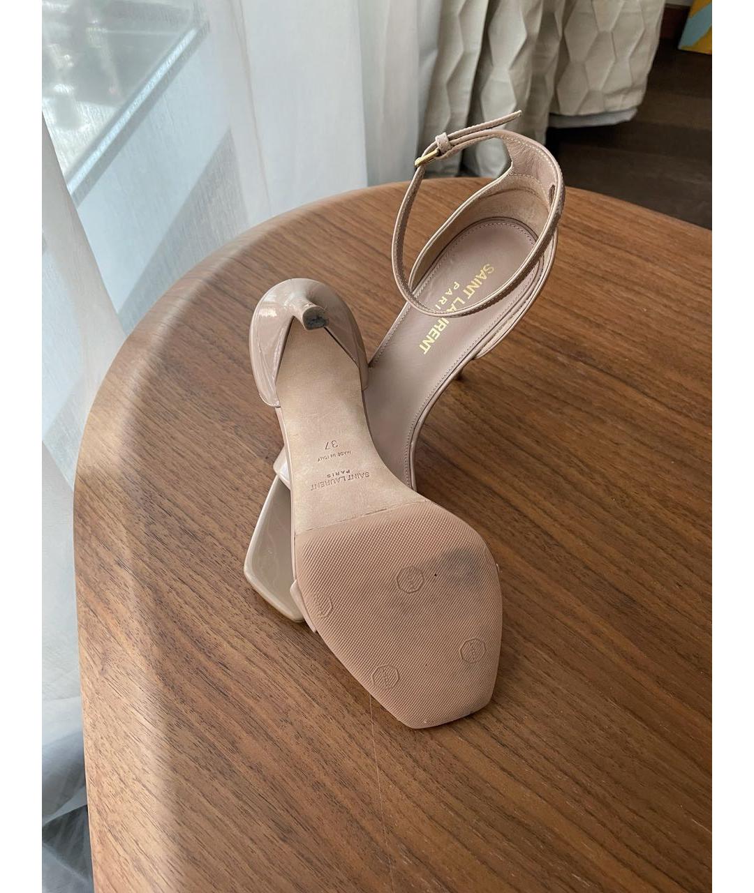 SAINT LAURENT Бежевые кожаные босоножки, фото 2