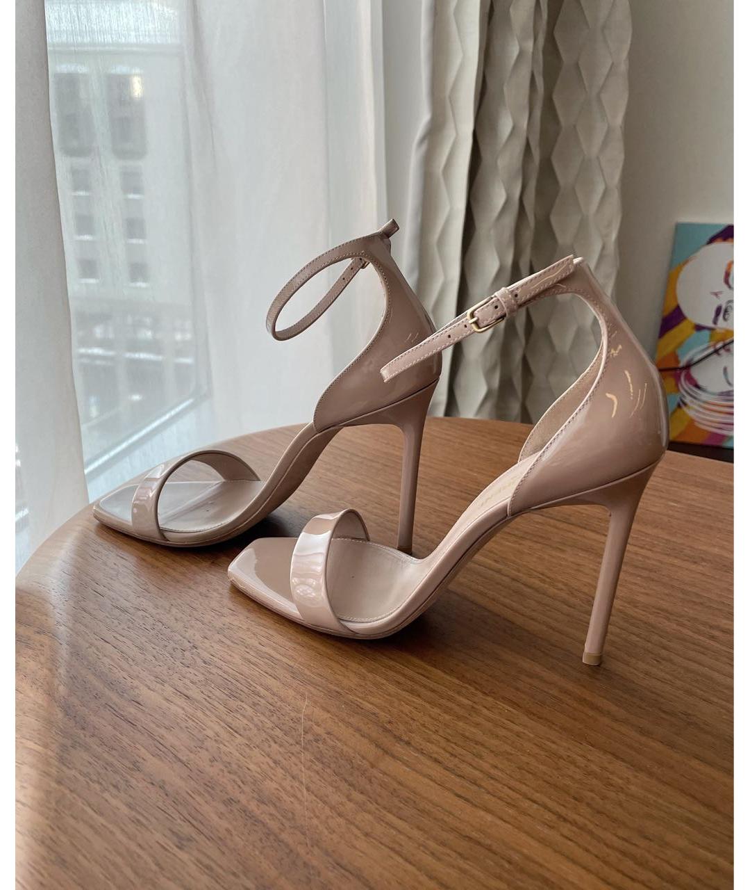 SAINT LAURENT Бежевые кожаные босоножки, фото 6