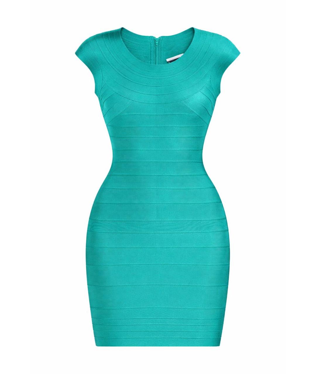 HERVE LEGER Бирюзовое полиэстеровое коктейльное платье, фото 6