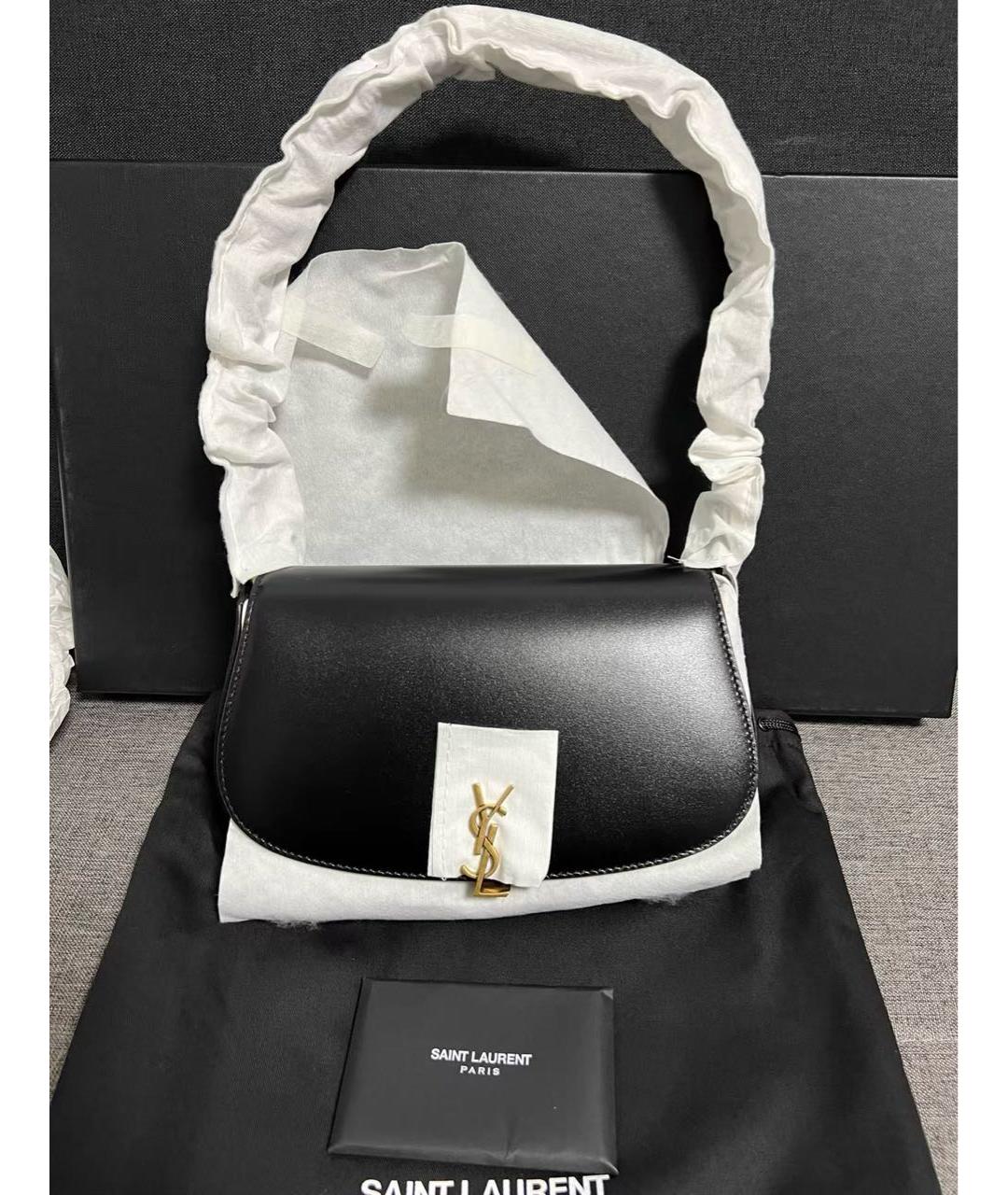 SAINT LAURENT Черная кожаная сумка с короткими ручками, фото 2