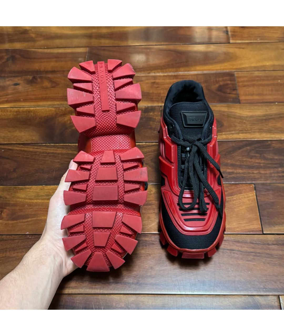 PRADA Красные кожаные кроссовки, фото 3