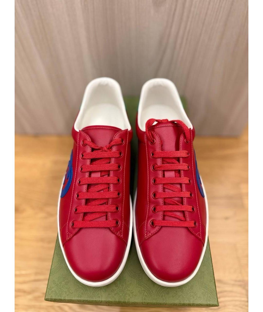 GUCCI Красные кожаные низкие кроссовки / кеды, фото 3