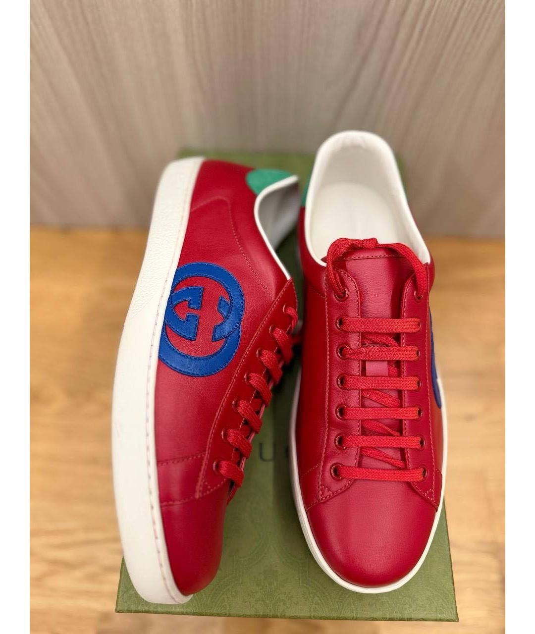 GUCCI Красные кожаные низкие кроссовки / кеды, фото 6