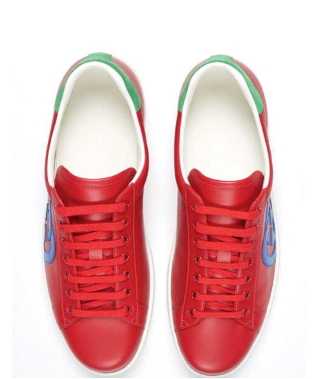 GUCCI Красные кожаные низкие кроссовки / кеды, фото 4