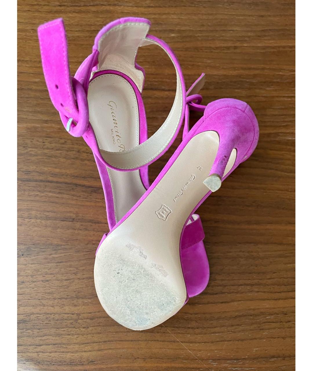 GIANVITO ROSSI Фуксия кожаные босоножки, фото 5