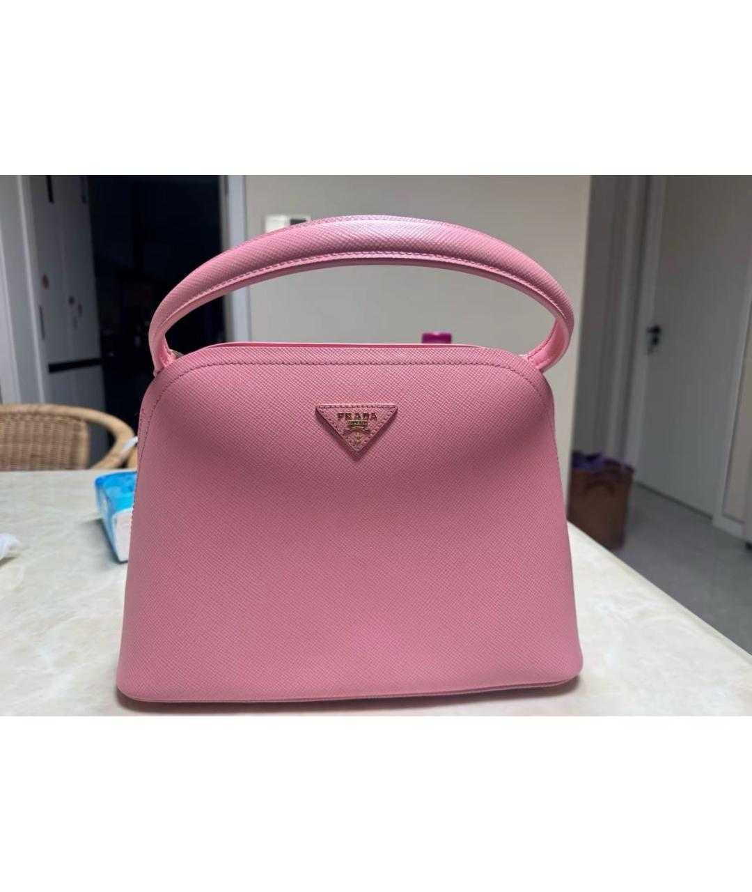 PRADA Розовая кожаная сумка с короткими ручками, фото 6