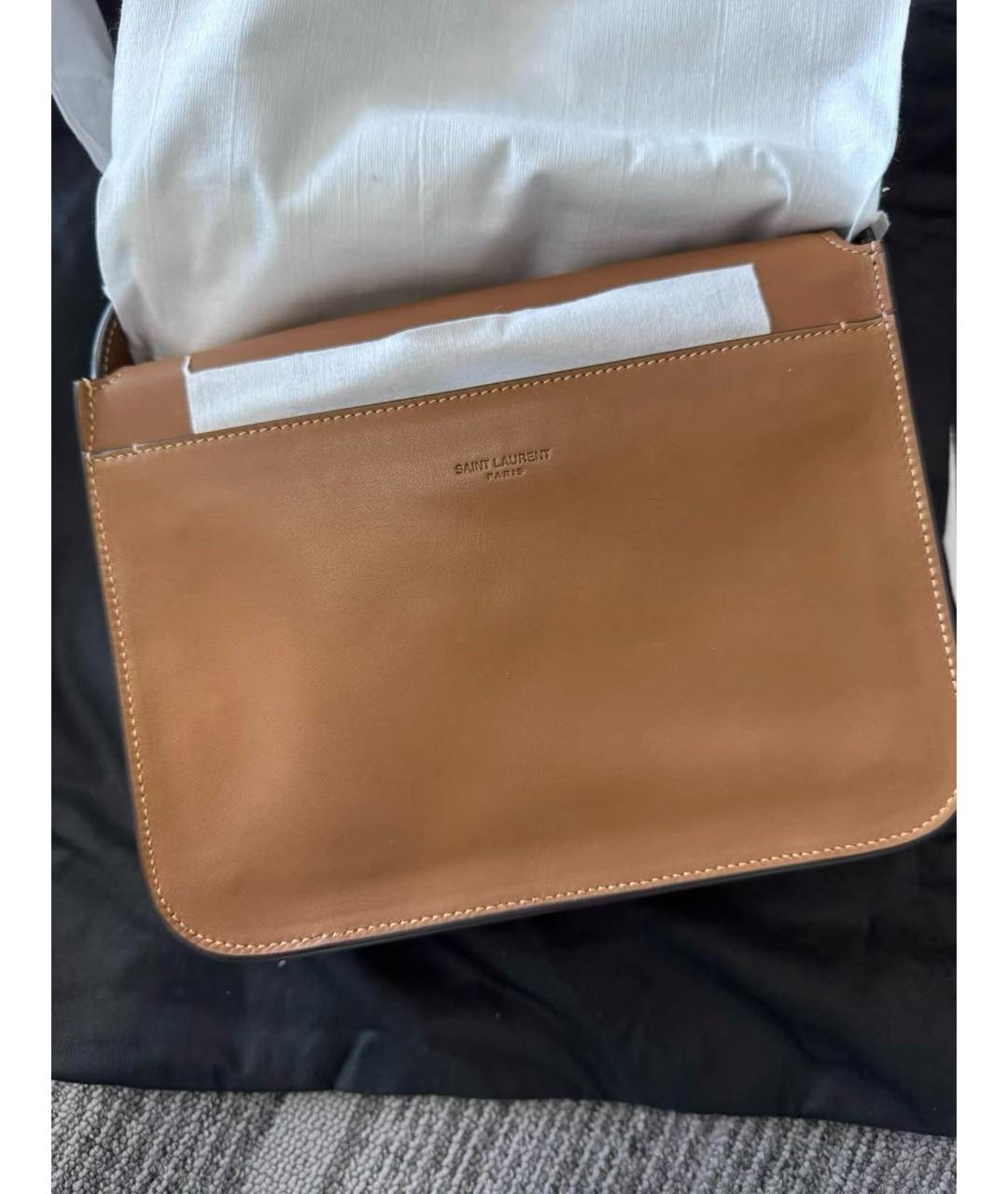 SAINT LAURENT Коричневая кожаная сумка через плечо, фото 5