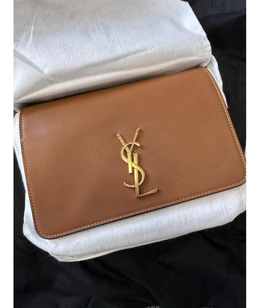 SAINT LAURENT Коричневая кожаная сумка через плечо, фото 2