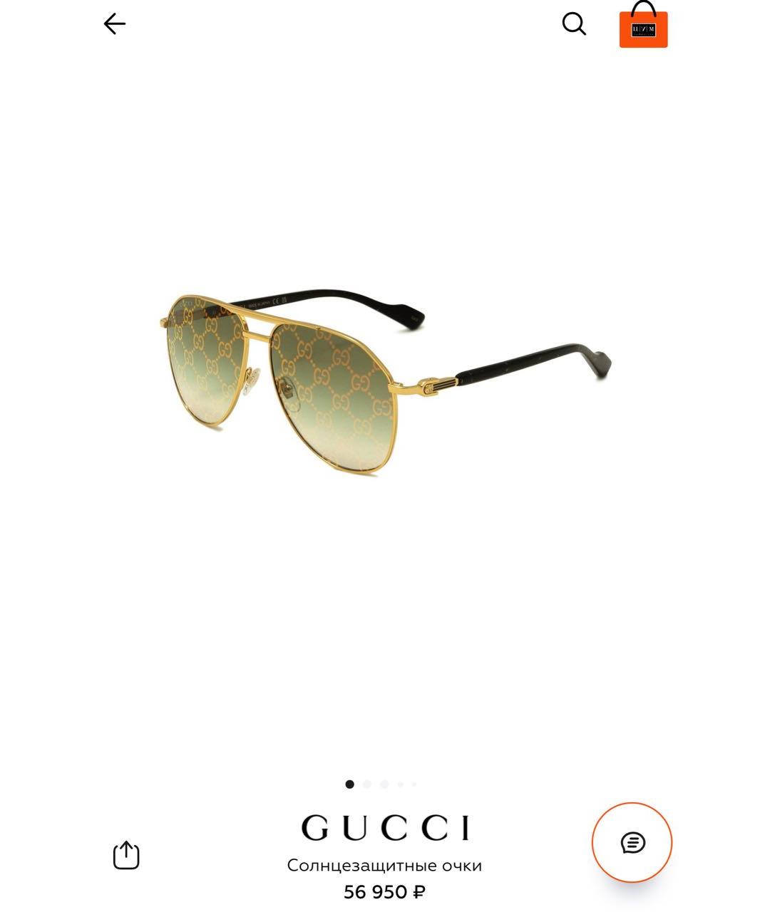 GUCCI Золотые металлические солнцезащитные очки, фото 2