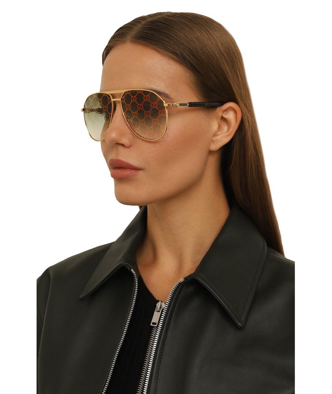 GUCCI Золотые металлические солнцезащитные очки, фото 3