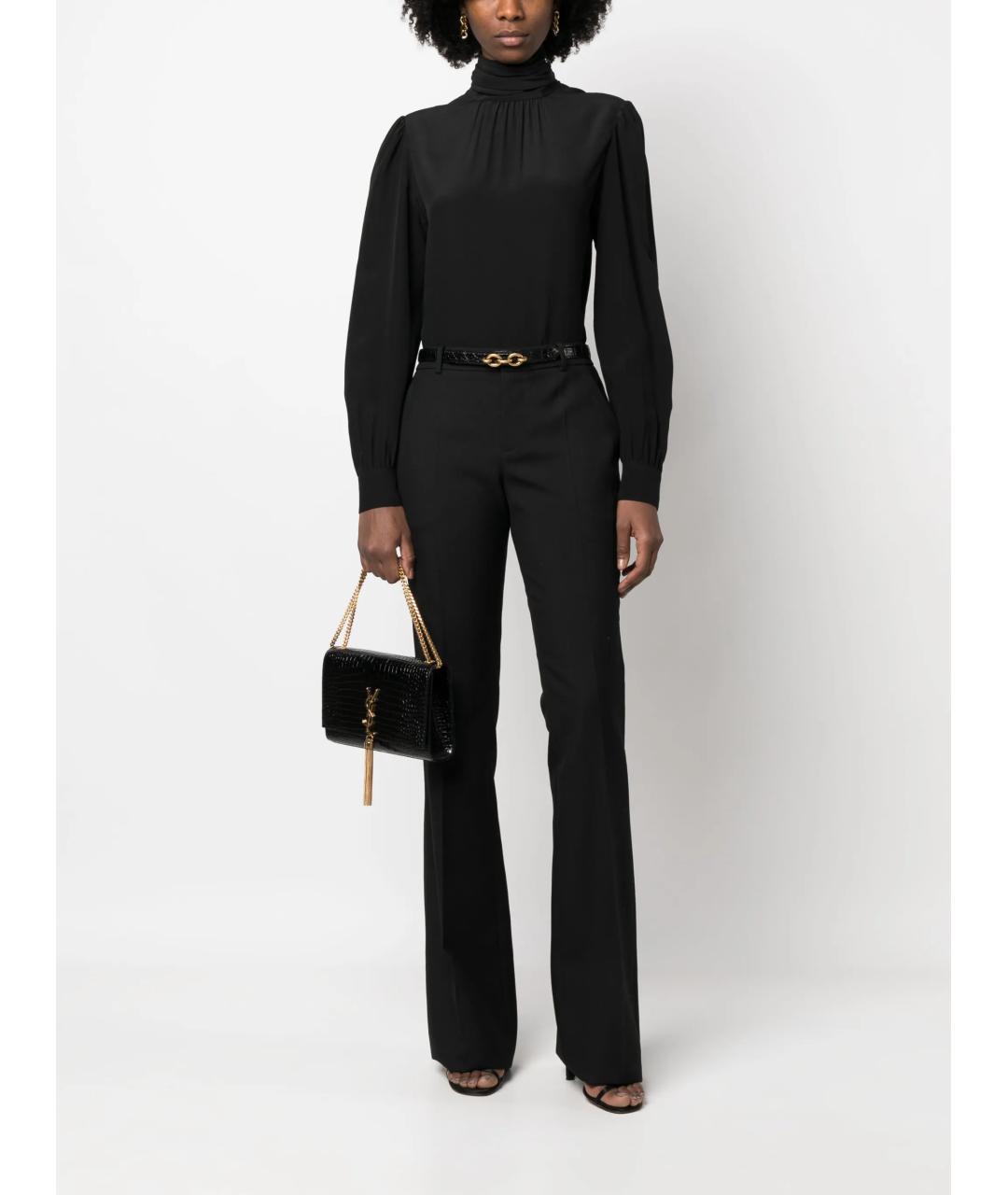 SAINT LAURENT Черные шерстяные прямые брюки, фото 2