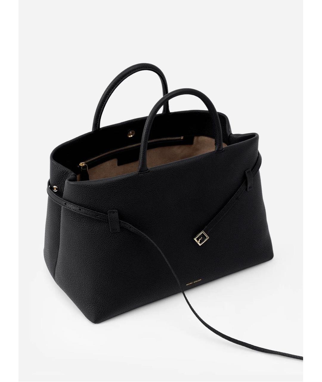 MANU ATELIER Черная кожаная сумка с короткими ручками, фото 2