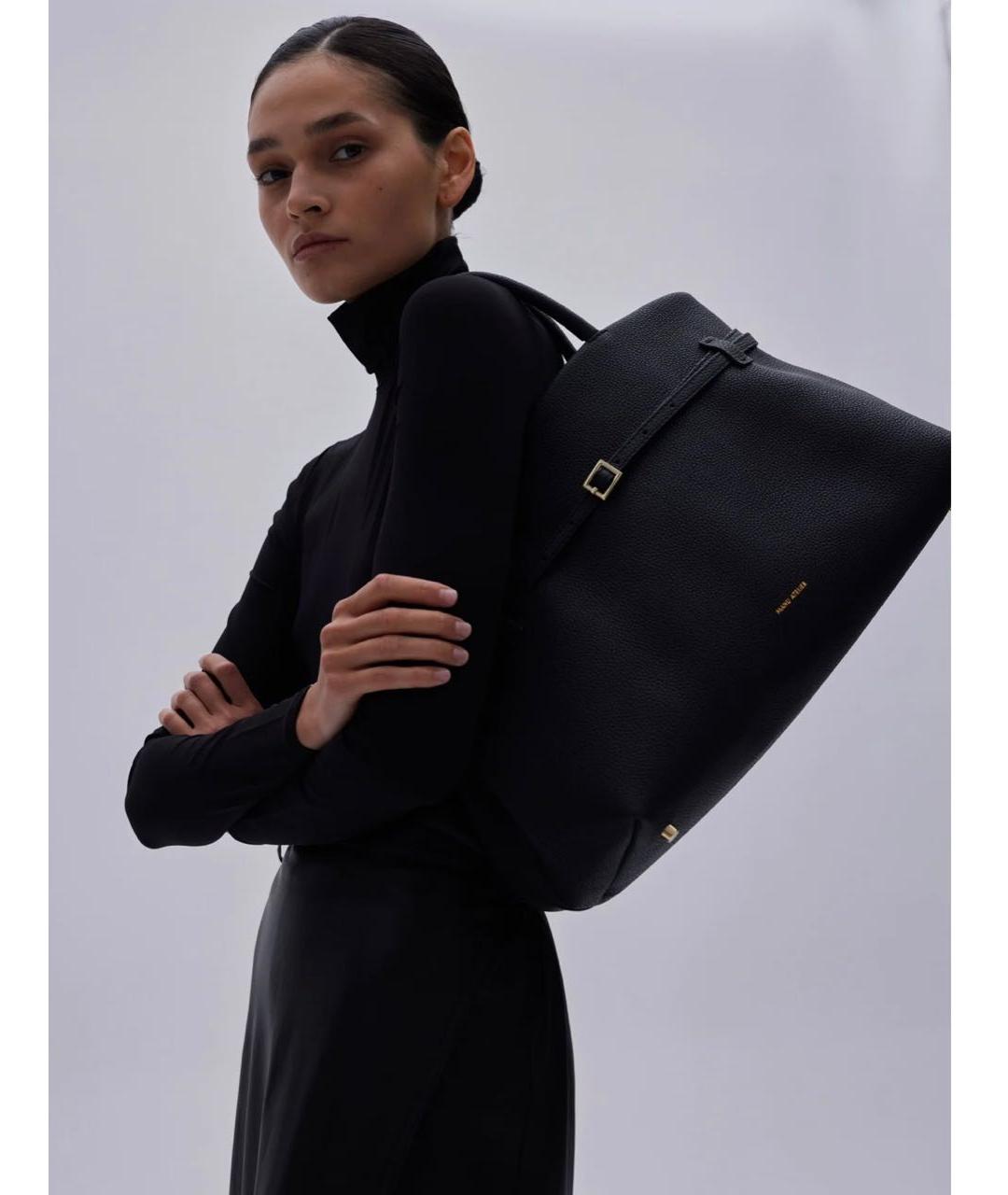 MANU ATELIER Черная кожаная сумка с короткими ручками, фото 5