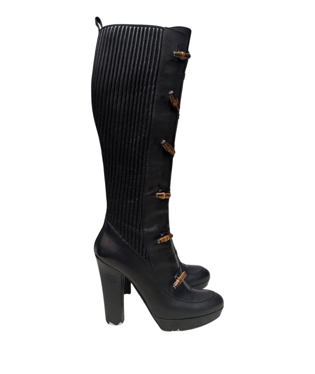 GUCCI Черные кожаные сапоги, фото 1