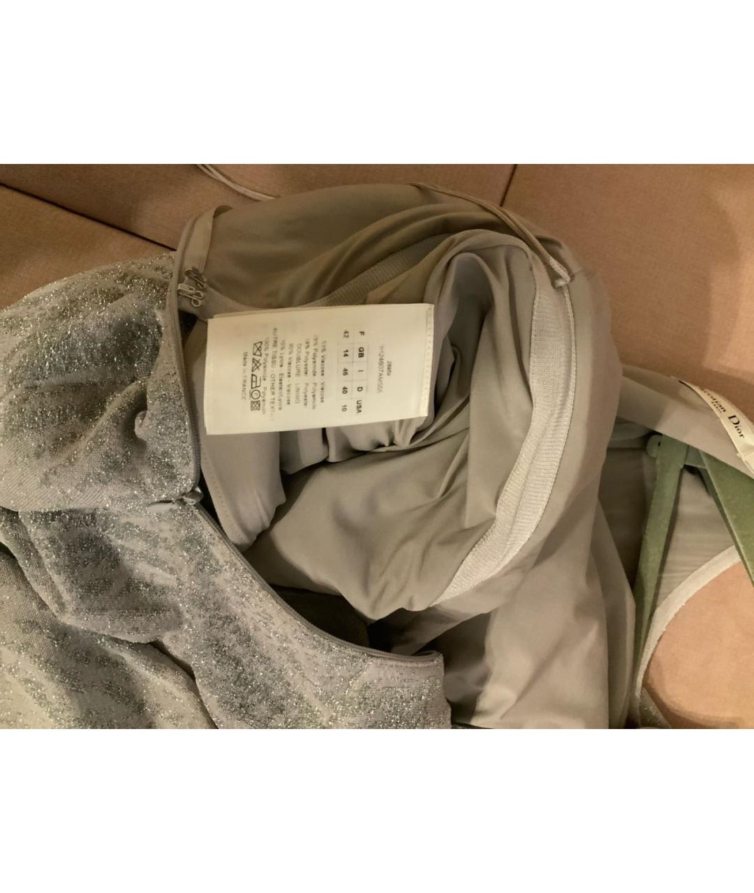 CHRISTIAN DIOR Серебряное вискозное коктейльное платье, фото 5