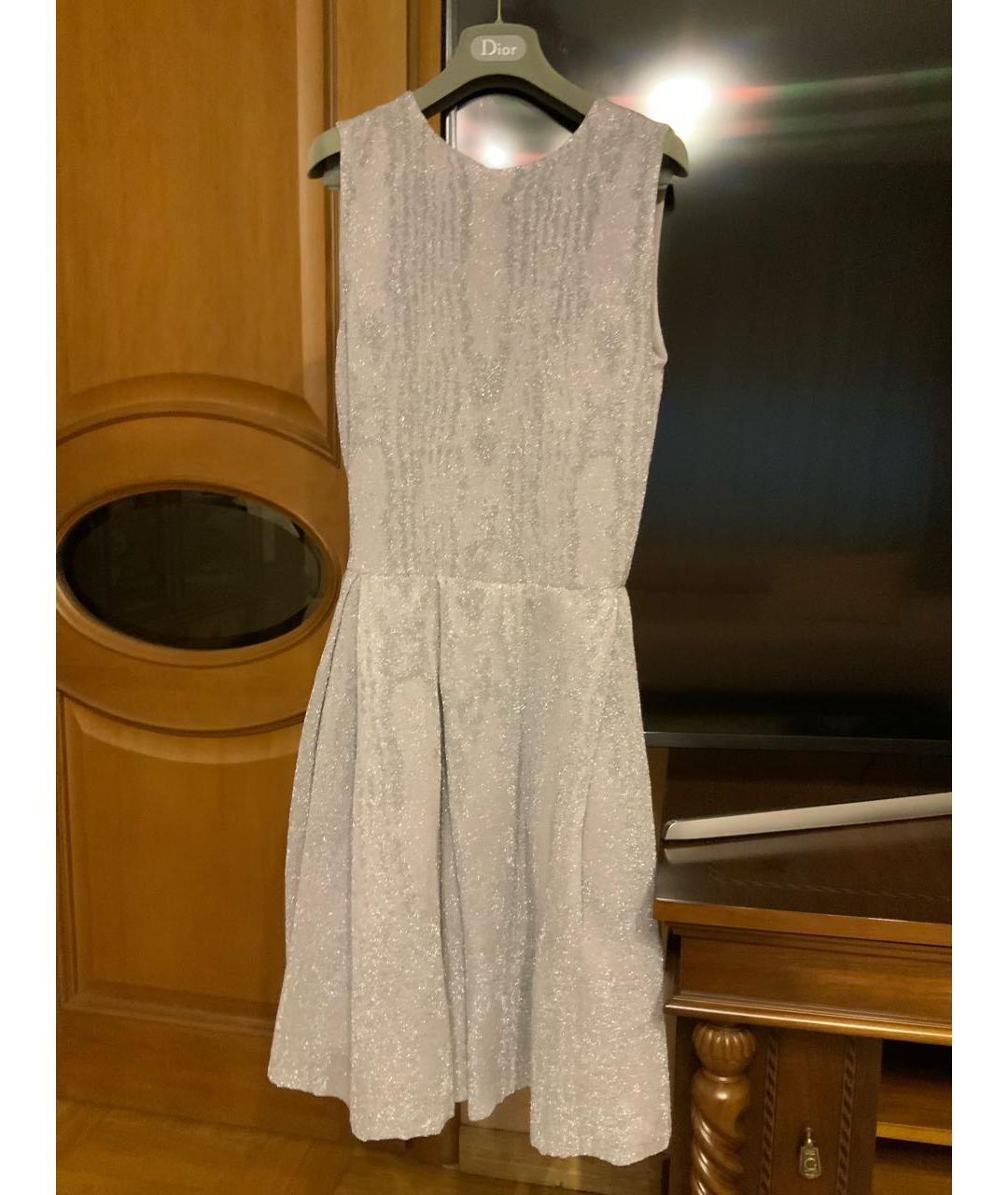 CHRISTIAN DIOR Серебряное вискозное коктейльное платье, фото 6
